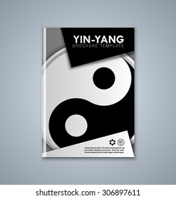 Yin and Yang brochure or book cover template on grey background