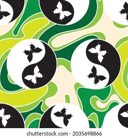 Yin Yang Butterfly Funky Y2K 90s Tapete Fashion Textile Print Seamless