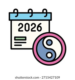 Yin Yang Calendar 2026 Vector Illustration Filled Style Icon