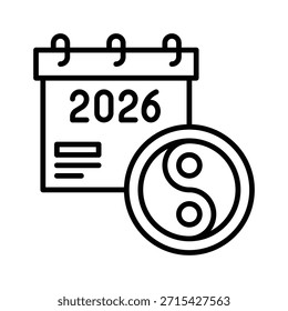 Yin Yang Calendar 2026 Vector Illustration Line Style Icon