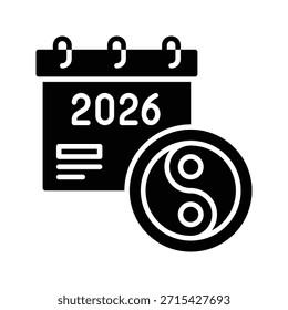 Yin Yang Calendar 2026 Vector Illustration Solid Style Icon