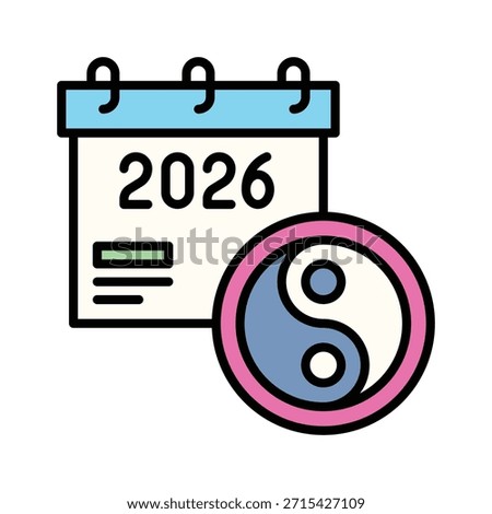 Yin Yang Calendar 2026 Vector Illustration Filled Style Icon