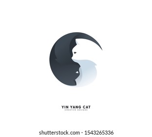 yin yang cat logo - gradient black white cat logo circle vector