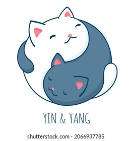 Yin yang cat. Two cute black and white cats in the shape of yin yang. Can be used for t-shirt print, stickers, greeting card design. Vector illustration EPS8