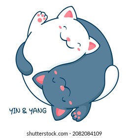 Yin yang cat. Two cute black and white cats in the shape of yin yang. Can be used for t-shirt print, stickers, greeting card design. Vector illustration EPS8