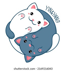 Gato Yin yang. Dos lindos gatos blancos y negros en forma de yin yang. Se puede usar para imprimir camisetas, pegatinas, diseño de tarjetas de felicitación. Ilustración del vector EPS8