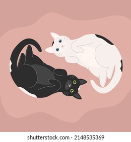 Yin Yang Cats. Feine schwarz-weiße Katzen im Yinyang-Kreis. Vektorgrafik