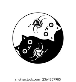 Yin Yang Cats. Cute Black and White Cats. Vector Illustration. Symbol of Balance.