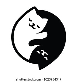 Yin Yang Cats. Simple and cute black and white cats in yinyang shape. Vector illustration.