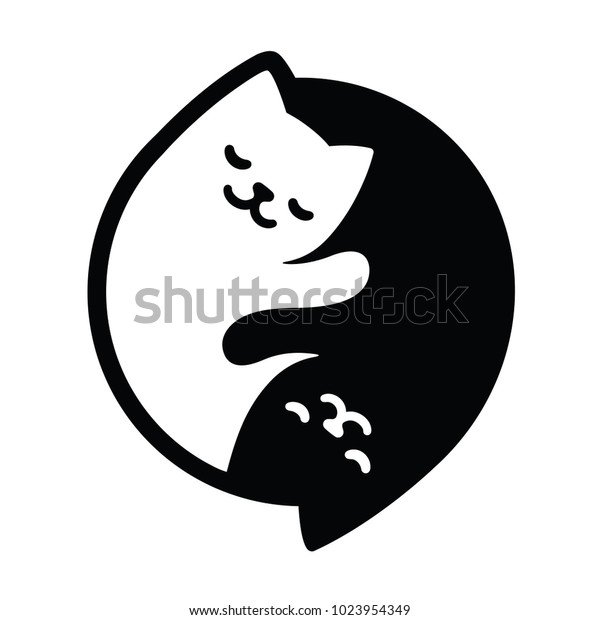 陰陽猫。インヤン型の黒と白の単純でかわいい猫。ベクターイラスト。