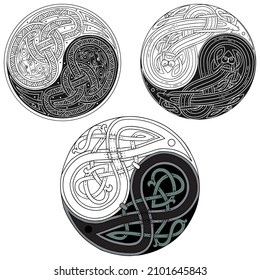 Yin and Yang in Celtic style. Round shape sign.