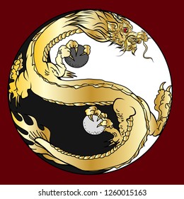 Yin Yang with chinese Dragon movement.god Dragon with ball on Yin Yang Symbol.