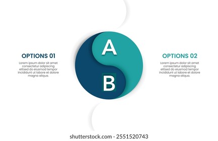 Yin Yang Circle Infographic 2 Options for Business Balance. Presentation, Data, Strategy, Plan and Marketing. Vector illustration.