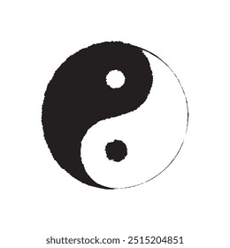 Yin and yang circle symbol . Sumi e style and ink watercolor painting design .