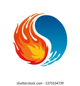 yin and yang circles, with water and fire logo vector templates