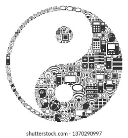 Yin Yang composition icon organized for bigdata and computing illustrations. Vector yin yang mosaics are organized from computer, calculator, connections, wi-fi, network,