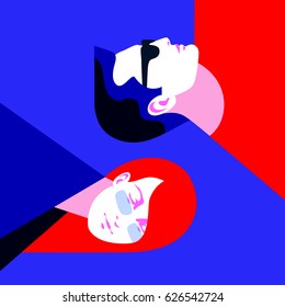 Yin and yang concept. Couple in love. Abstract man and woman portraits. Flat female and male images. Vector illustration