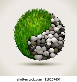 Yin and Yang concept with grass and rocks, vector