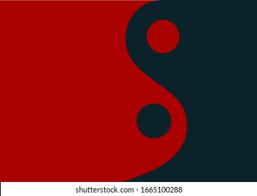 Yin Yang concept.Dark blue red background. Smooth two-tone pattern.