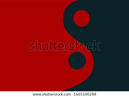 Yin Yang concept.Dark blue red background. Smooth two-tone pattern.