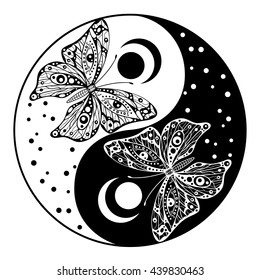 Yin Yang Decorative Element Hand Drawn Stock Vector (Royalty Free ...