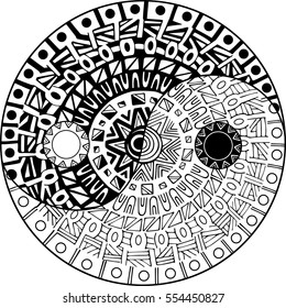 Yin and yang decorative hand drawn symbol for coloring book