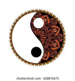 Yin yang decorative symbol. Hand drawn vintage style design element. mandala ornament doodles in zen tangle style.