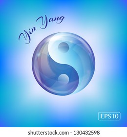 A Yin Yang design created in a water bubble in shades of blue. EPS10 vector format