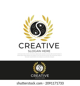 Yin and yang design logo icon black gold floral design. template, symbol, icon design