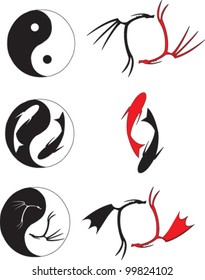 Yin and Yang with dragons and fish