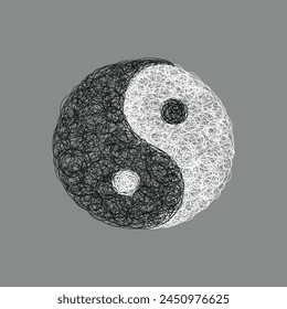 Yin Yang drawn in children's style with pencils