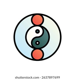 Yin yang. Editable vector icon, coloured with outlined stroke.
