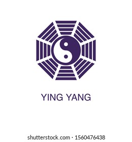 Yin yang element in flat simple style on white background. Yin yang icon, with text name concept template