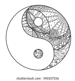 Yin Yang Zentangle Hand Drawn Mandala Stock Illustration 725719300