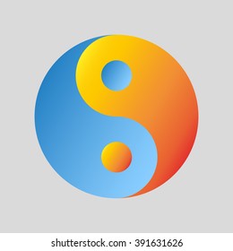 Yin Yang  Fire and Water on a gray background, stylish illustration