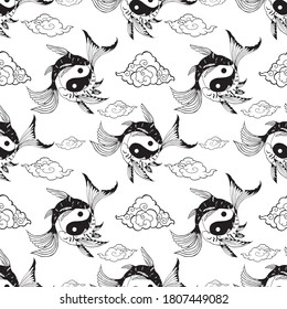 Yin yang fish pattern  illustration for tattoo  and background with isolate white background
