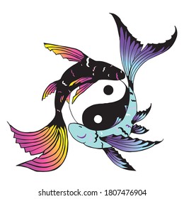 Yin yang fish pattern  illustration for tattoo  and background with isolate white background