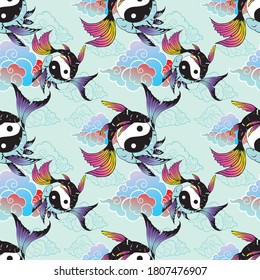 Yin Yang Fish Pattern  Illustration For Tattoo  And Background With Isolate White Background