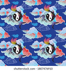 Yin yang fish pattern  illustration for tattoo  and background with isolate white background