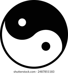 Yin Yang flat black vector icon.