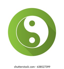 Yin yang flat design long shadow glyph icon. Vector silhouette illustration
