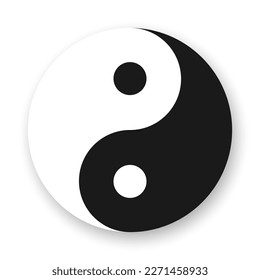 Yin yang flat icon. Black and white vector element with shadow underneath.