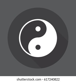Yin and yang flat icon. Round button, circular vector sign with long shadow effect. Flat style design