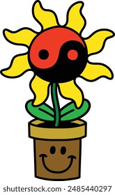 yin yang flower into a pot 