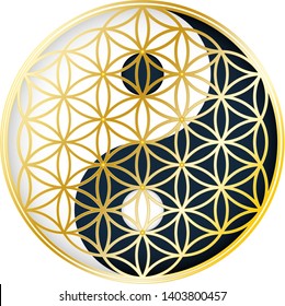 Yin Yang with Flower Of Life and hidden Tree of Life Sacred Geometry