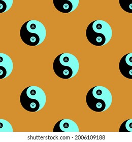 Yin yang with funny face. Vector seamless pattern