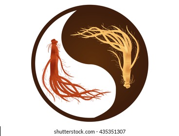 yin yang ginseng vector  , ancient traditional medicine , red (dry) and white 