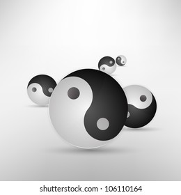 Yin yang glitter sign isolated on white, vector illustration