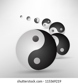 Yin yang glitter sign isolated on white, vector illustration