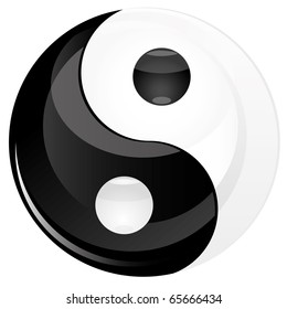 Yin yang glitter sign isolated on white, vector illustration